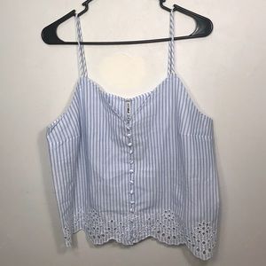 blue and white striped tank top